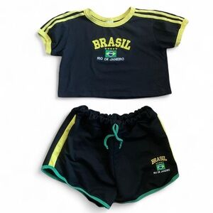 Black Rio de Janeiro Brazil Crop Top T shirt and Short Shorts Set